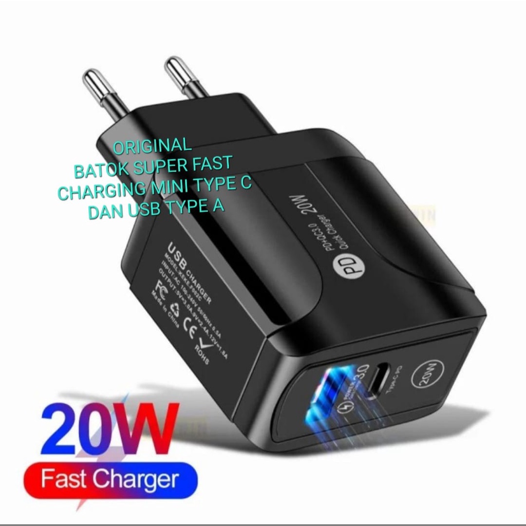 J433 BATOK CHARGER 20W USB TYPE C DAN A SUPPORT FAST CHARGING 3A ADAPTOR CHARGER VOOC CASAN TRAVEL FLASH CHARGE QUICK QUALCOM ADAPTER ADAPTIVE BISA SEGALA JENIS KABEL DATA HANDPHONE ANDROIT QUALLCOM VOLT GADGET TC POWER SMART Pengisian cepat teknologi