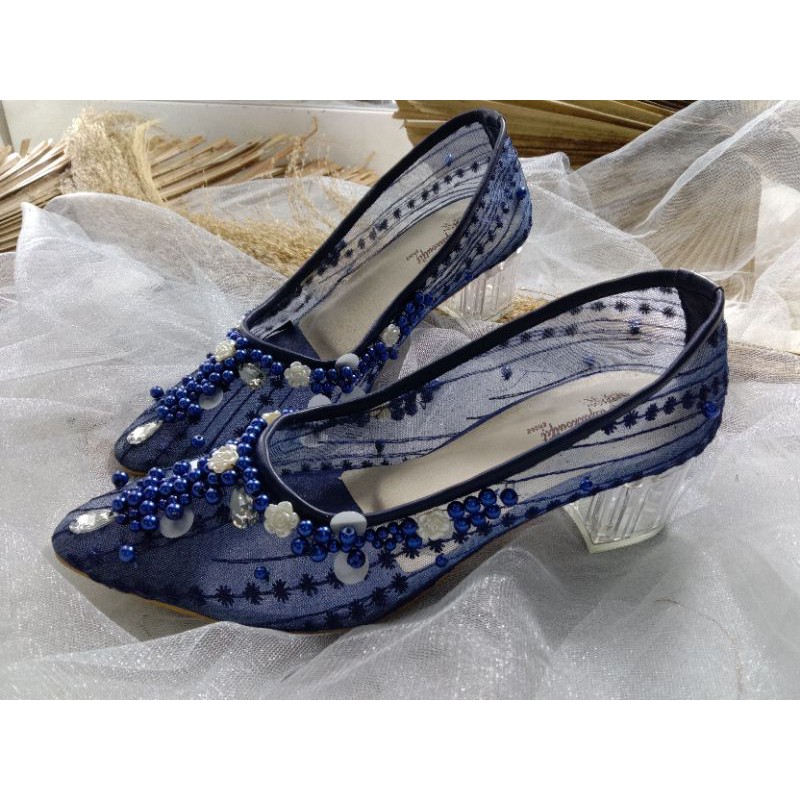 sepatu rubisa navy sepatu wedding wanita sepatu cantik 5cm kaca