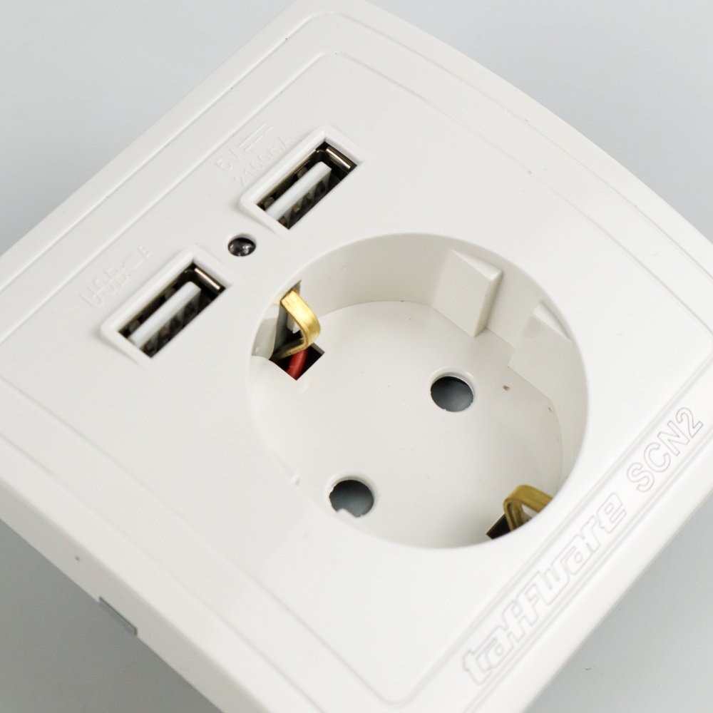 Taffware Stop Kontak Dinding EU Plug dengan 2 USB Port - SCN2 - White