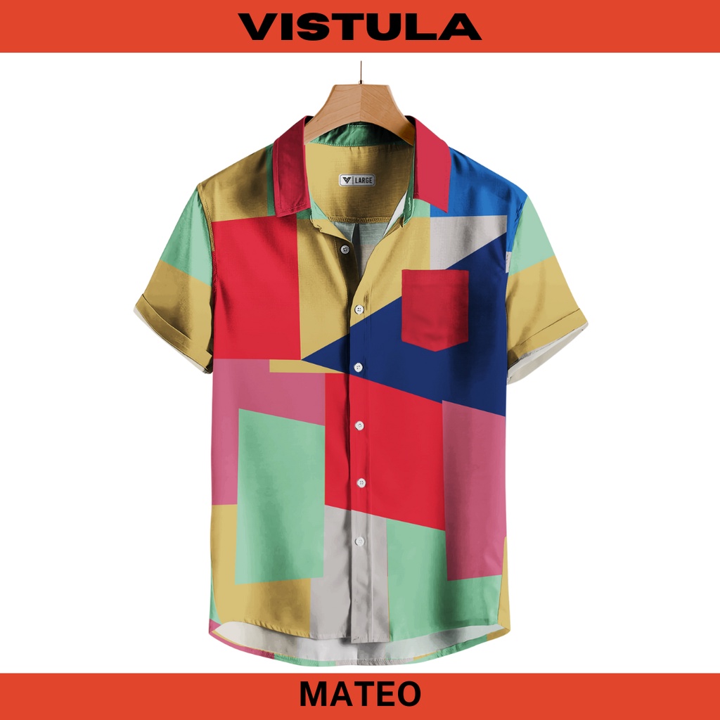 Kemeja Pantai Lengan Pendek Pria Color Block Series - MATEO