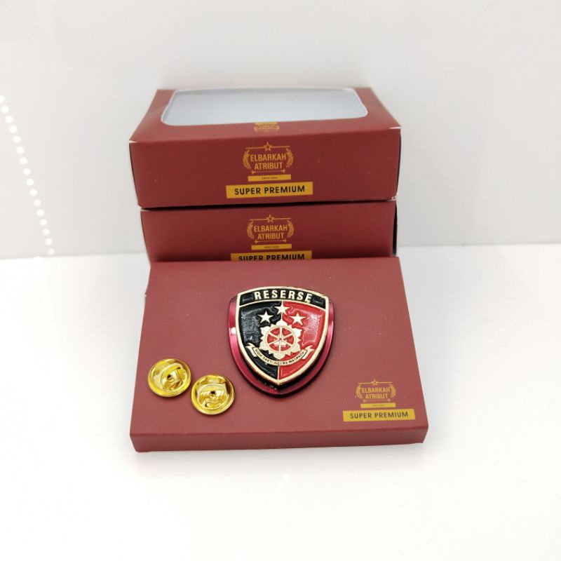 PIN POLRI RESERSE AKRILIK MERAH GOLD PLATED SUPER PREMIUM