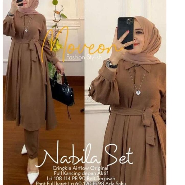 CODEZz6Z0-- Setelan Wanita Terbaru Nabila One Set Tunik Baju Polos Setelan Jumbo Kancing Depan Busui