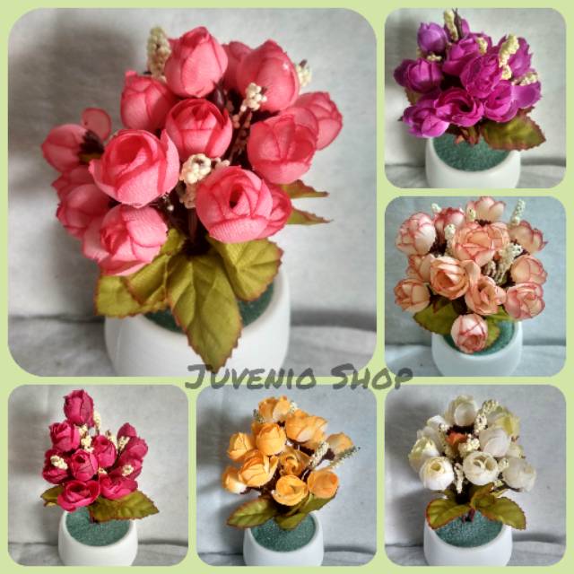 Set Pot Bunga  Mawar  Cantik  15 Kelopak Aneka  Warna 
