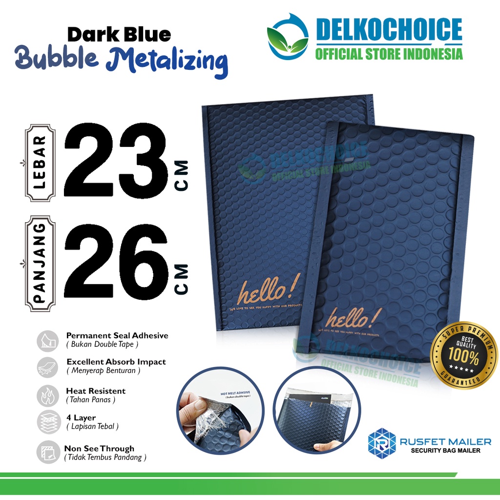 Amplop Bubble Mailer DARK BLUE 23x26cm Bubblewrap Packing Online Envelope Rusfet PREMIUM / SATUAN