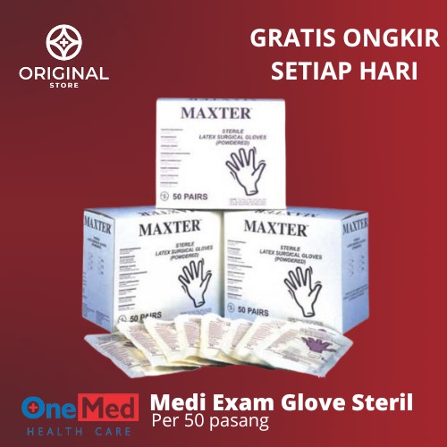 SARUNG TANGAN LATEX SURGICAL GLOVES STERIL MAXTER - PER BOX