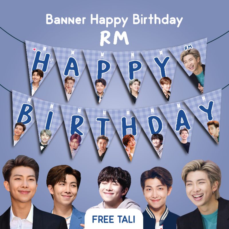 BANNER HAPPY BIRTHDAY RM BTS DEKORASI HIASAN DINDING KOYA HBD ULANG TAHUN DEKORASI ULTAH KIM NAMJOON