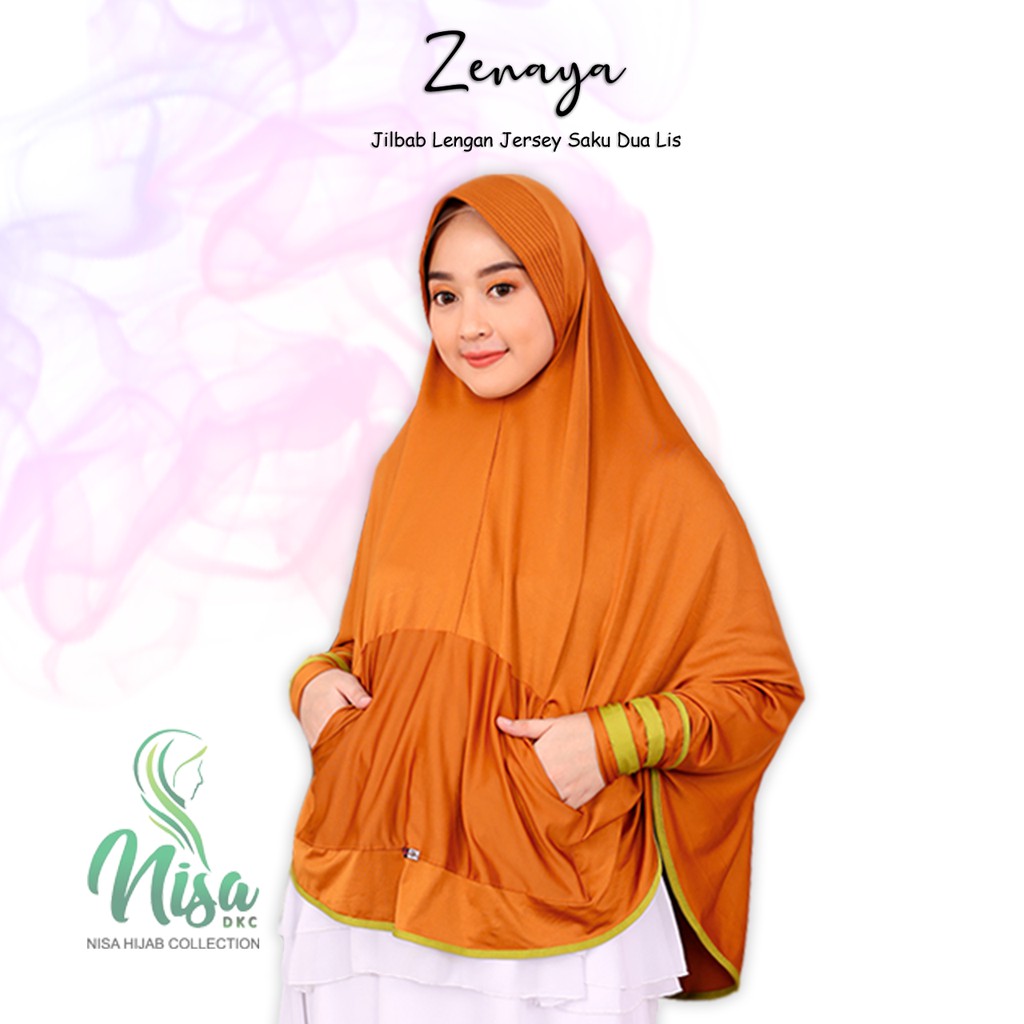 Jilbab Lengan Zenaya Saku Dua Mouza Bergo Khimar Hijab Tangan Jersey