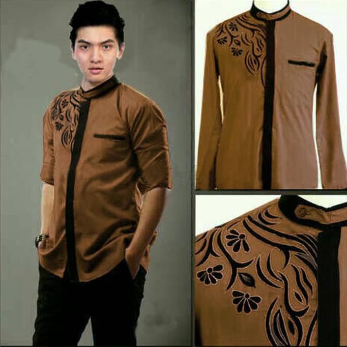 Ready Stock - Baju Koko Bordir Murmer Coklat AK