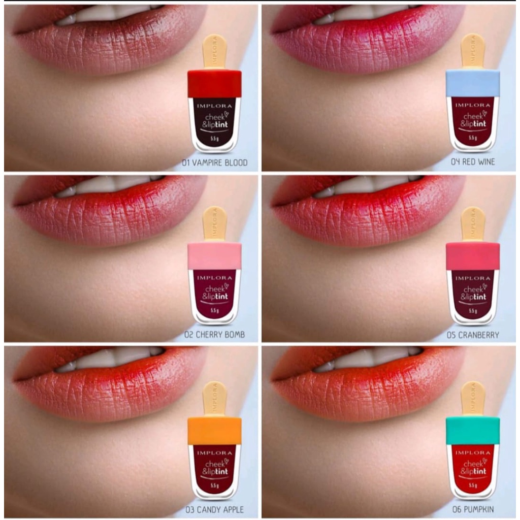 Implora Cheek &amp; Liptint Original Model es krim / liptin ice cream / lip tin long lasting 24h BPOM