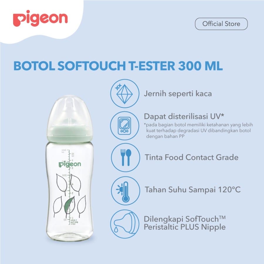 Pigeon Botol T-Ester Wide Neck w/ P-Plus Nipple 300ML - Botol Susu Anak Bayi