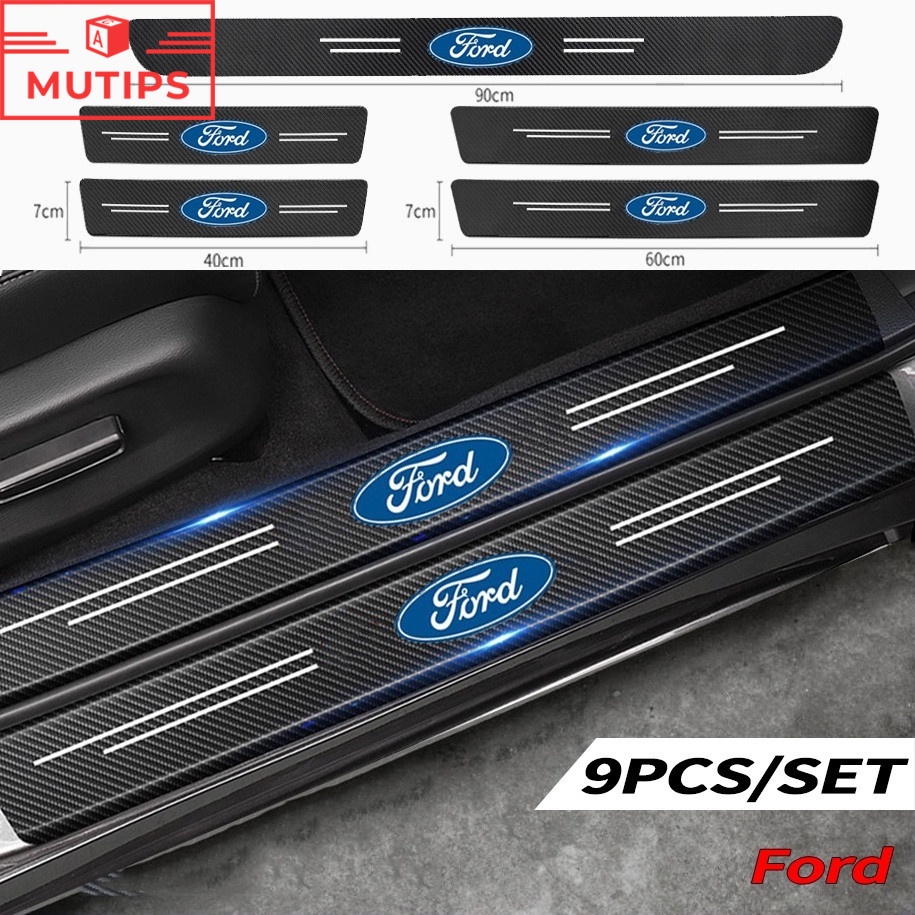 Ford 9 Pcs Stiker Pelindung Pintu Mobil Bahan Serat Karbon Tahan Gores Untuk Fiesta Ranger Ecosport Focus Everest Mustang