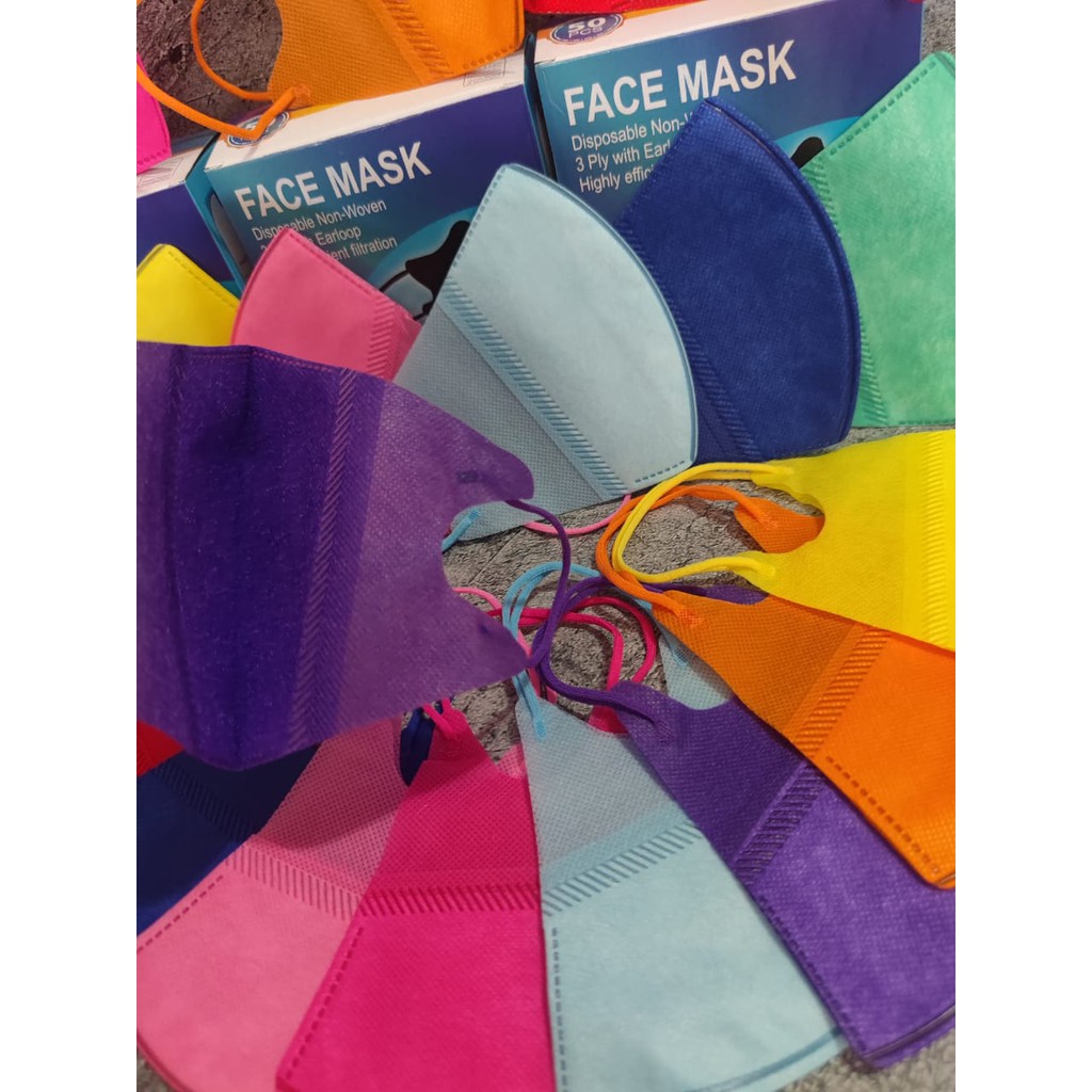 BOX 50 PC - MASKER DUCKBILL POLOS FACE MASK 10 WARNA TALI SENADA