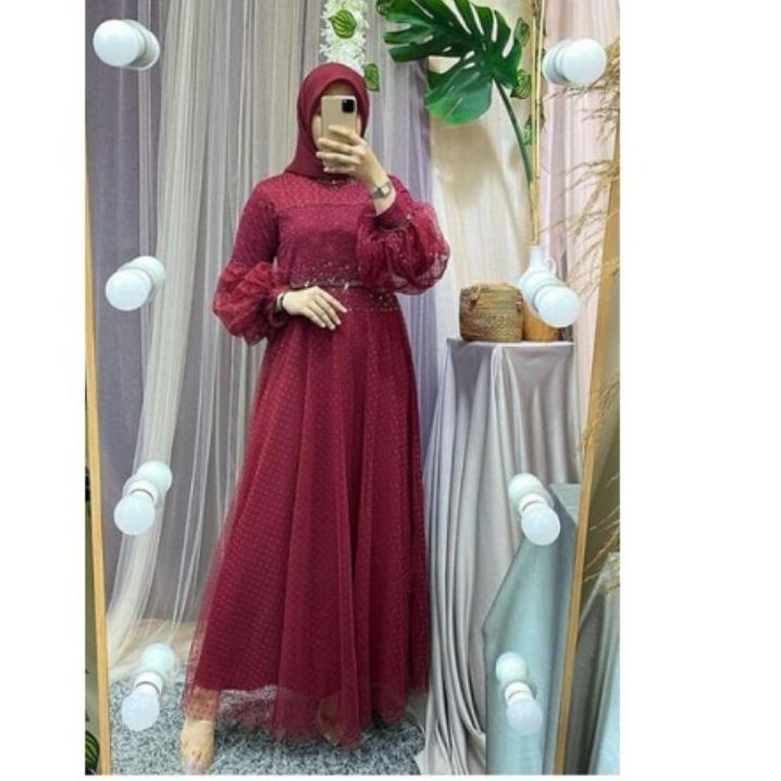 Paling Disukai.. RAWNIE DRESS LENGAN BALON BAJU PESTA /RAFFINA DRESS/GAMIS BROKLAT