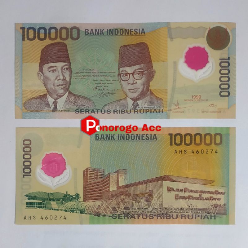 (GRESS/BARU) Uang kuno rp 100.000 tahun 1999 100rb polymer plastik sukarno hatta rp.100rb polimer