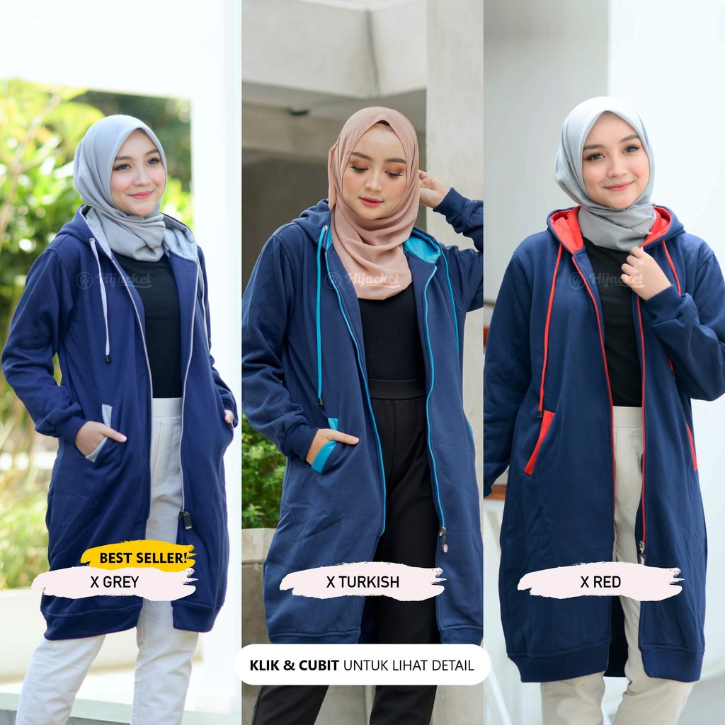 HIJACKET BASIC NAVY | HIJAKET JAKET HIJAB PANJANG WANITA MUSLIMAH SYAR'I