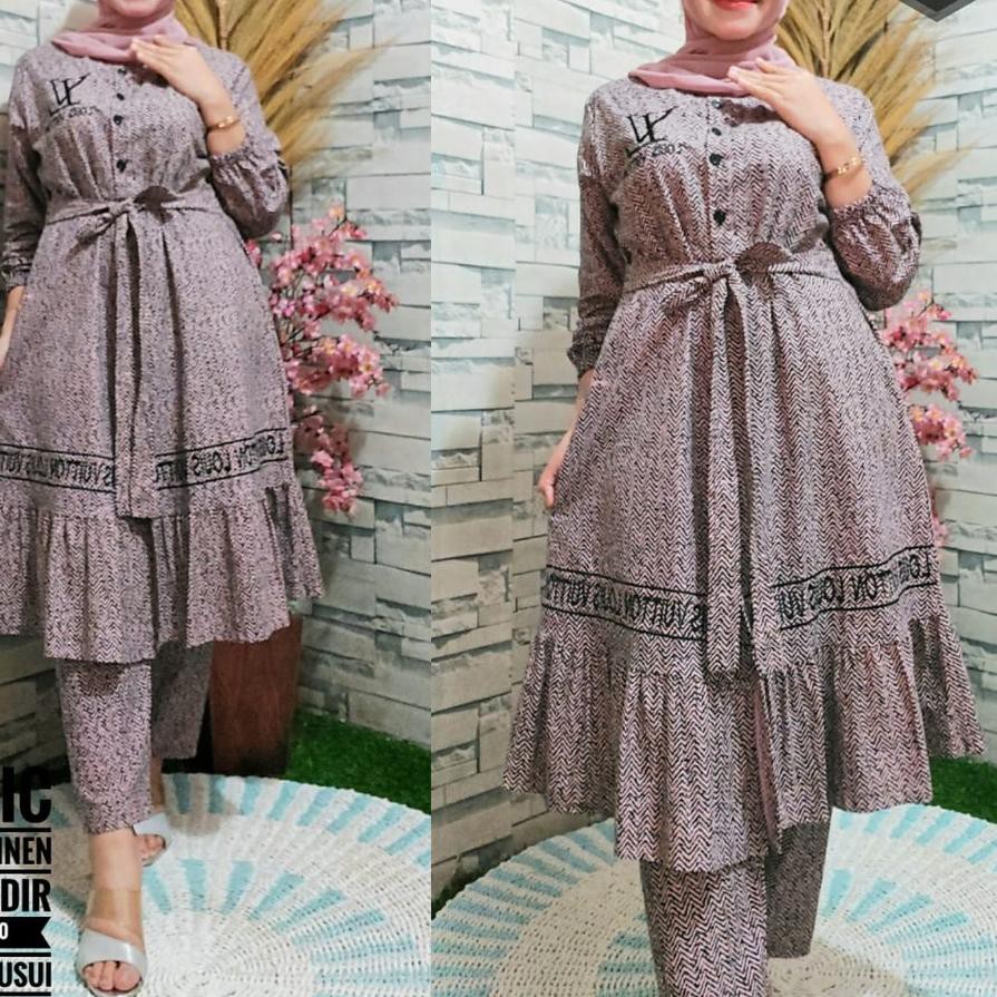 QF Setelan tunik motif abstrak / tunik / setelan wanita / Setelan tunik / setelan / setelan tunik //