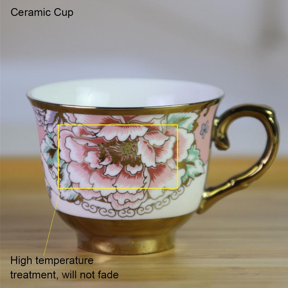 Teko cangkir set  1 teko 4 cangkir keramik china gaya eropha cagkir tamu gelas tamu exclusive Cangkir Teko Keramik Set 4 Cups 1 Pot European Style Bone China Coffee Pot Set with Wood Tray Spoon Ceramic Electroplating Process High Temperaturetea Cup Eco