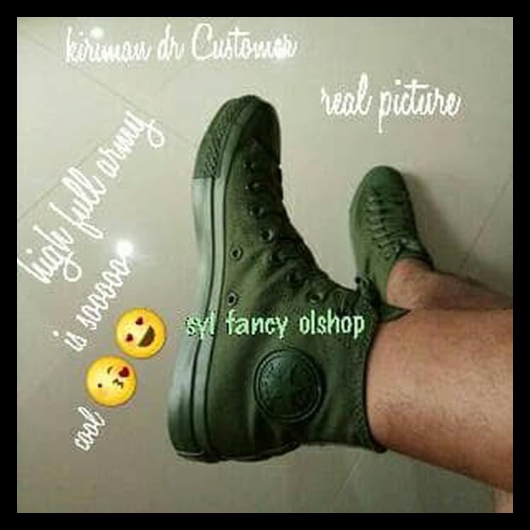 STOK BARU SEPATU CONVERSE ONE/ ALL STAR HI CHUCK TAYLOR FULL ARMY 100% ORIGINAL SEPATU COWOK MURAH