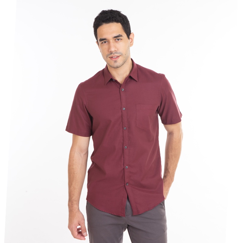 MANLY Kemeja Slim Fit  Ezio Maroon