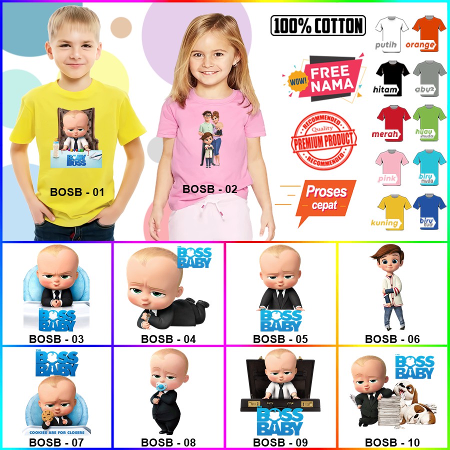 Baju Kaos ANAK DAN DEWASA BOSS BABY COUPLE (FREE NAMA)