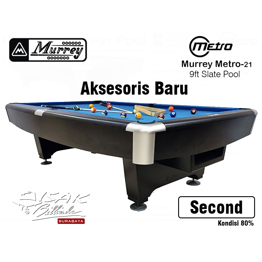 (SECOND) Murrey Metro-21 PRO TV 9 ft Slate Pool Table Meja Billiard