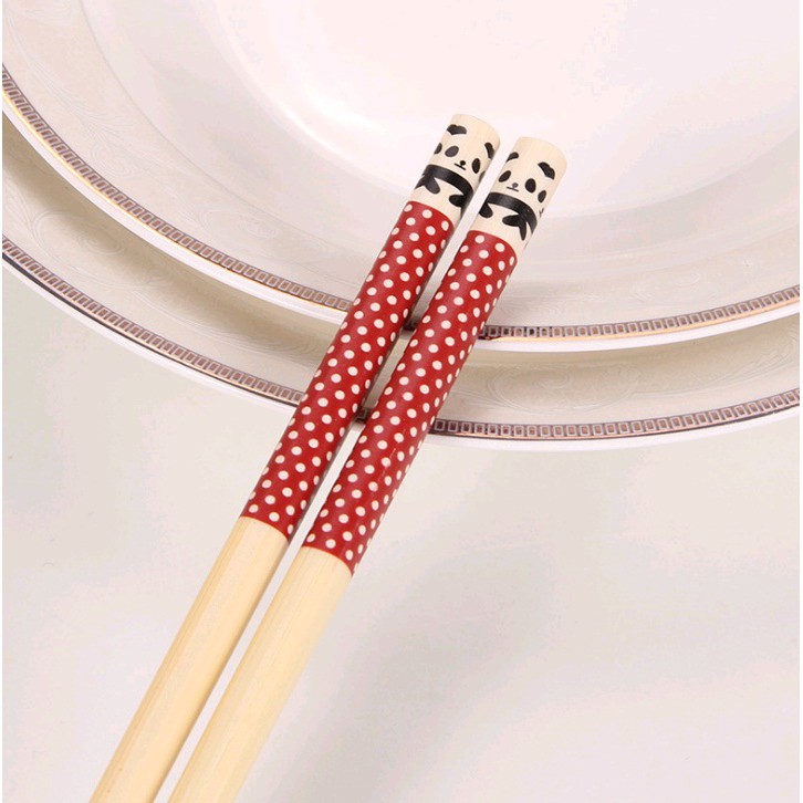 Sumpit Kayu Bambu Motif Ujung Bergambar Panda (24cm)-3