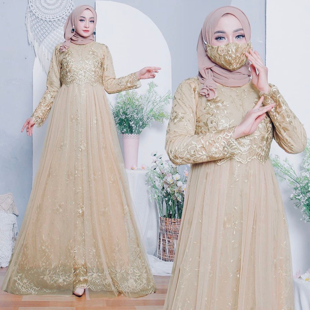 LIENA Maxi Dress Gamis Terbaru Full Brukat Pesta Muslim Wanita Remaja Dewasa Premium Size Jumbo