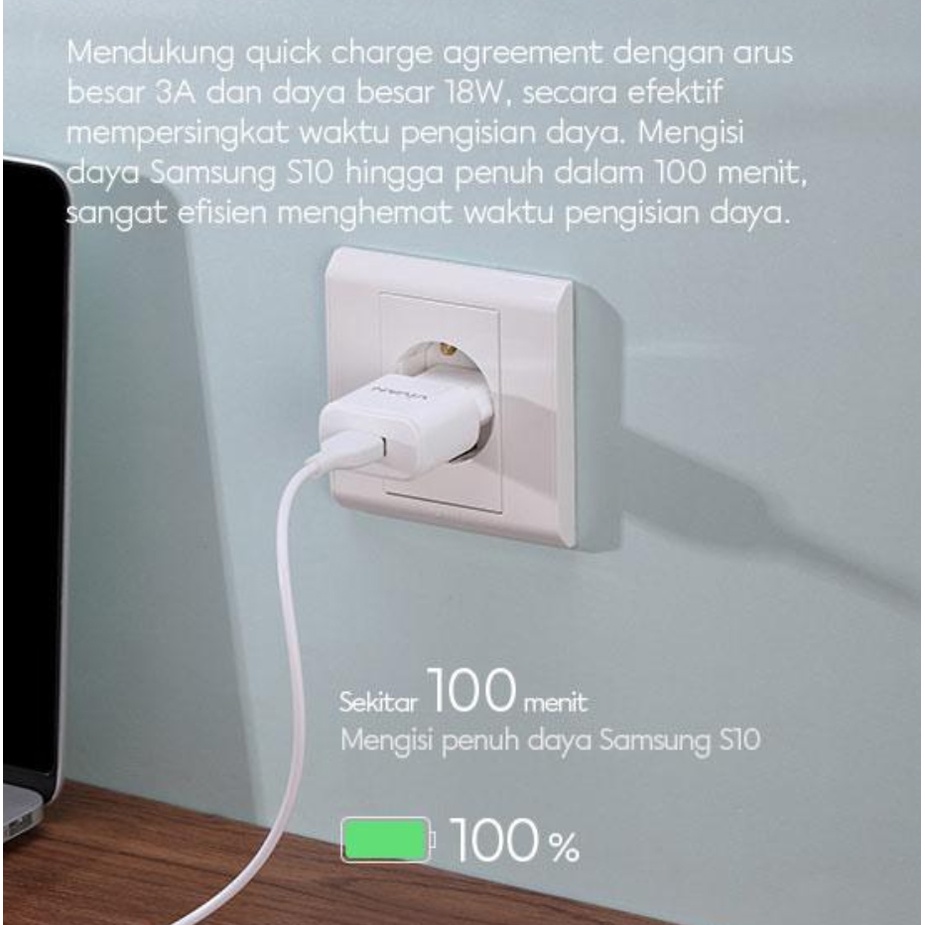 Vivan Qualcomm 3.0 Charger Quickcharge Adaptor + Kabel Data Type C