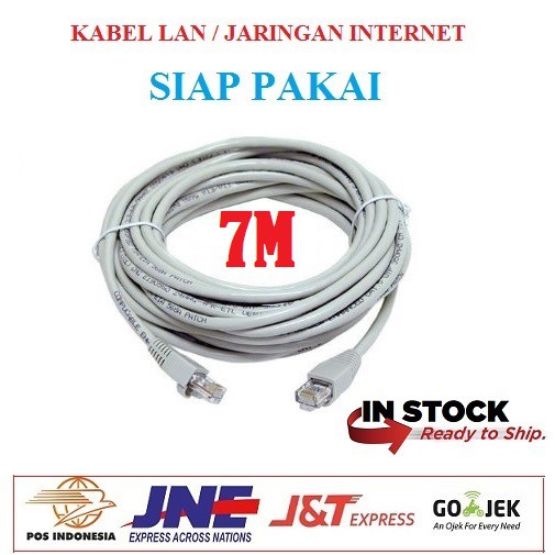 Kabel LAN 7M UTP CAT5e -Rj45 - Plugboot Grey Siap Pakai 7 Meter