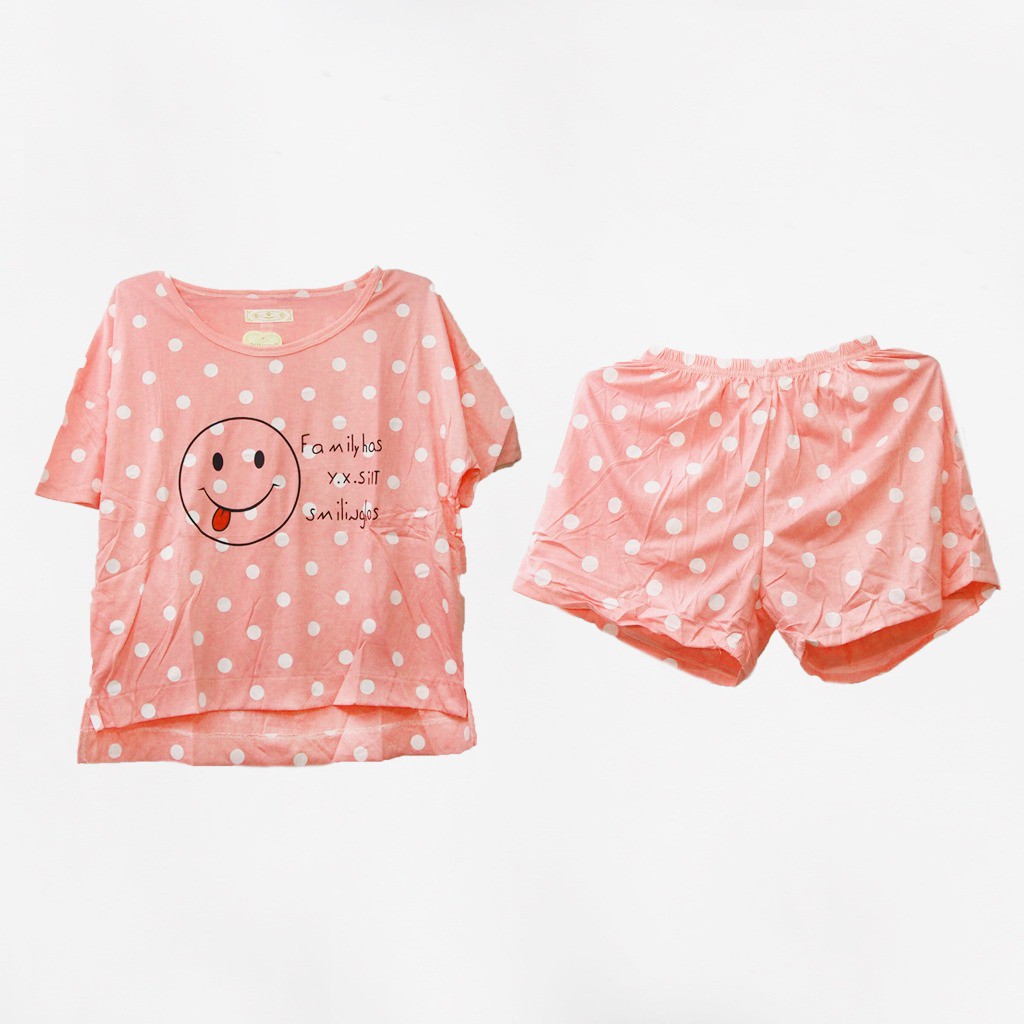 [COD]#888 baju tidur wanita motif smile polkadot bahan katun adem dan lentur