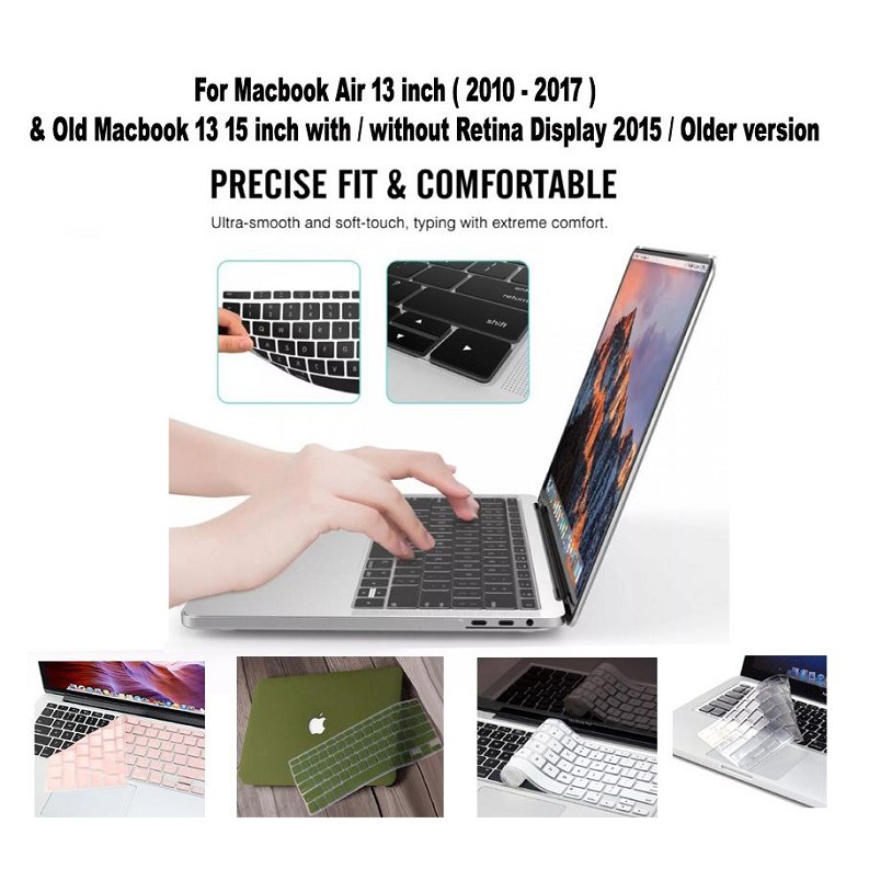 Silicone Keyboard Cover Protector Skin MacBook Air 13 inch A1466 A1369 2010-2017 &amp; Compatible with MacBook Pro 13/15 inch with/Without Retina Display, 2015 or Older Version