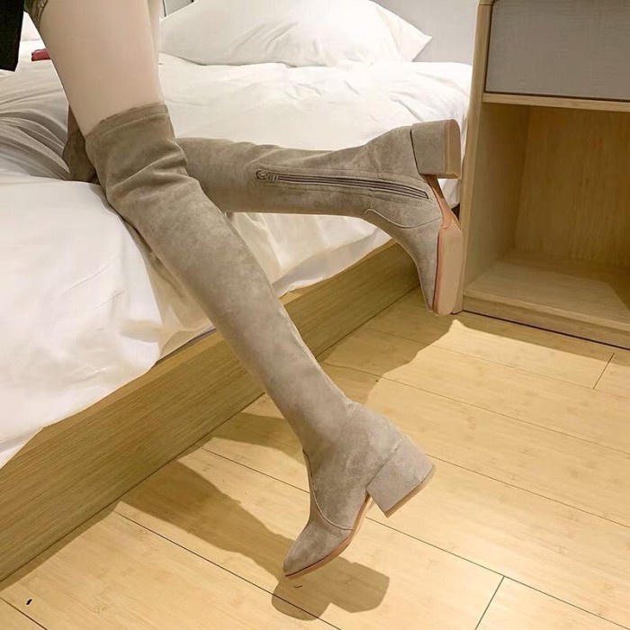 Overknee Boots Suede Selutut Hig Heels inner velvet untuk Winter