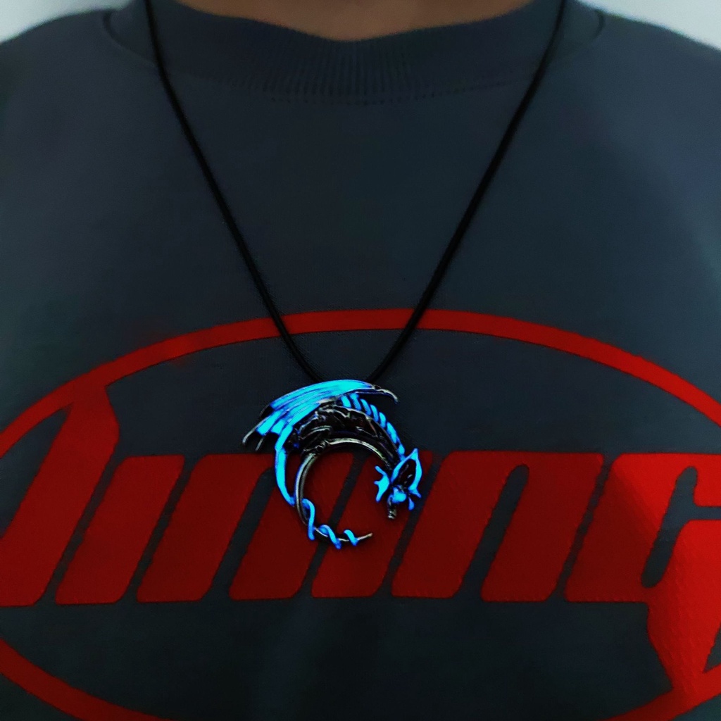 Kalung Dengan Liontin Naga Luminous Gaya Hip Hop Untuk Pria