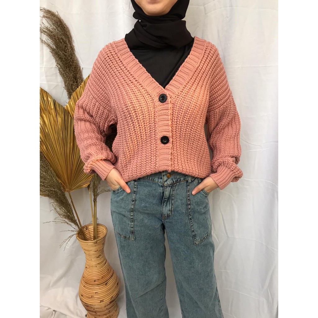 Shila Cardigan Rajut Premium / Cardigan Oversize / Cardigan Crop Wanita / Cardi Rajut-Pinkish