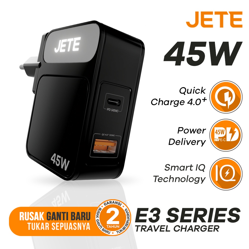 Kepala Charger | Adaptor Hp Fast Charger 45 Watt Power Delivery Quick Charge 3.0 JETE E3  - Garansi 2 Tahun