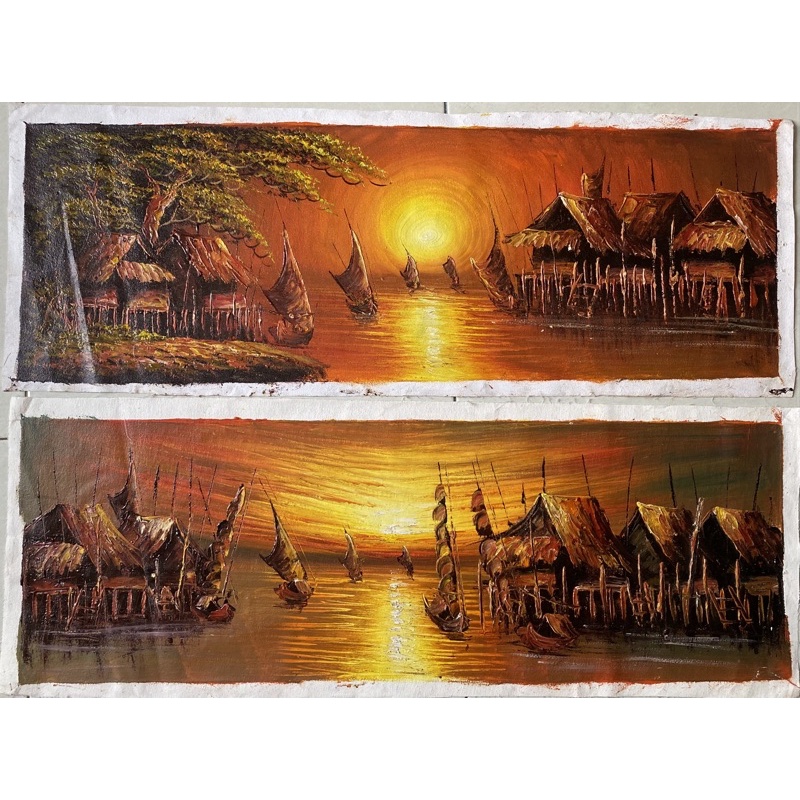 TERMURAH lukisan pemandangan pantai pallet 30x90cm / lukisan tangan asli