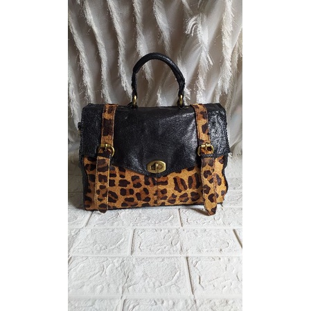tas ASOS LEOPARD leather bag kulit asli handbag sling top handle