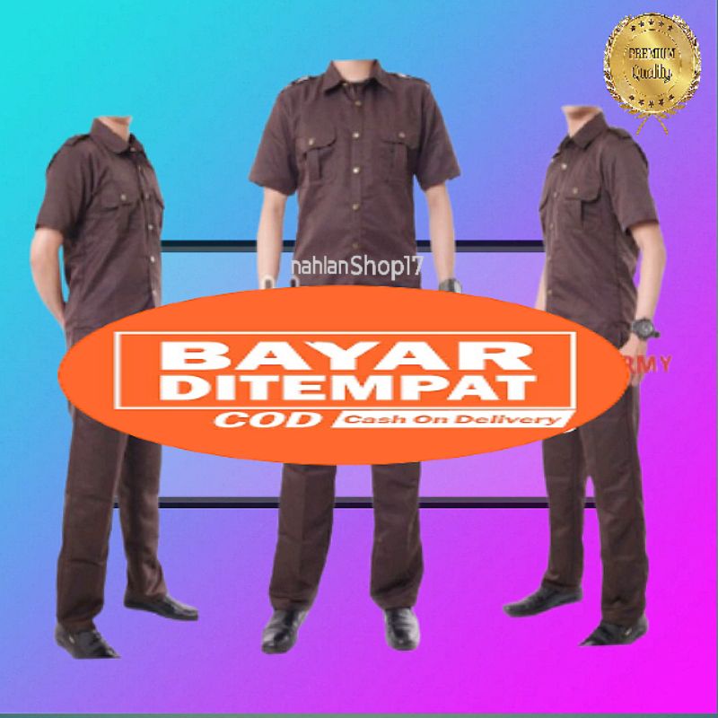 BAJU SERAGAM SECURITY SATPAM COKLAT PENDEK PDH PDL BAJU SET PDH SECURITY STELAN