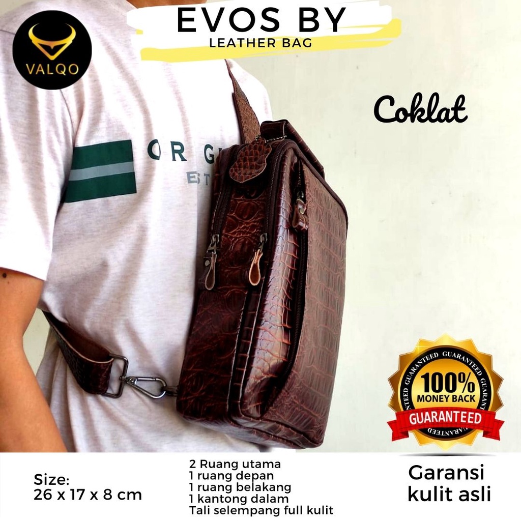 [VALQO] Tas EVOS Kulit Sapi Motif Buaya Slingbag Selempang Pria Wanita Dada Waistbag  bisa COD