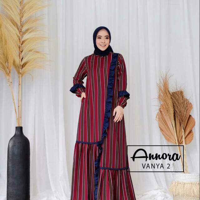 Dress Muslimah Casual Balotelli Salur mix Toyobo Vanya 2 Ori by Annora