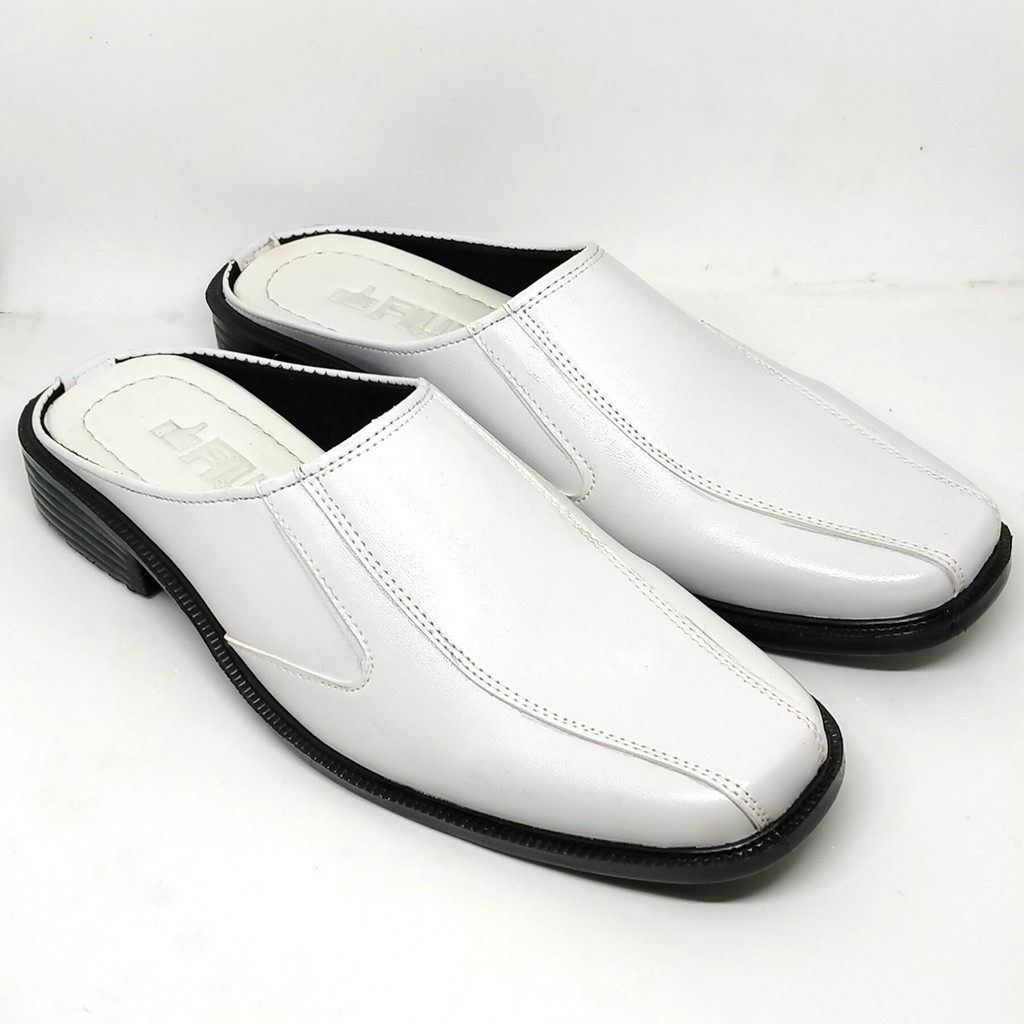 FIURI - BJ 6 Putih 38-43 - Sepatu Pantofel Selop Pria - Sepatu Formal Pria - Sepatu Pantopel Slop Kerja Kantor Cowok Murah - Bustong Slip On Nikah Promo Diskon - Sepatu Pantopel Sendal Kulit Lebaran Hari Raya Idul Fitri - Fashion Pria