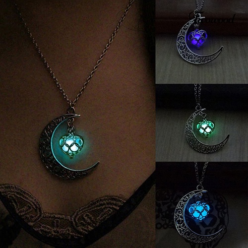 Kalung Rantai Dengan Liontin Bentuk Bulan Warna Turquoise Untuk Hadiah Halloween