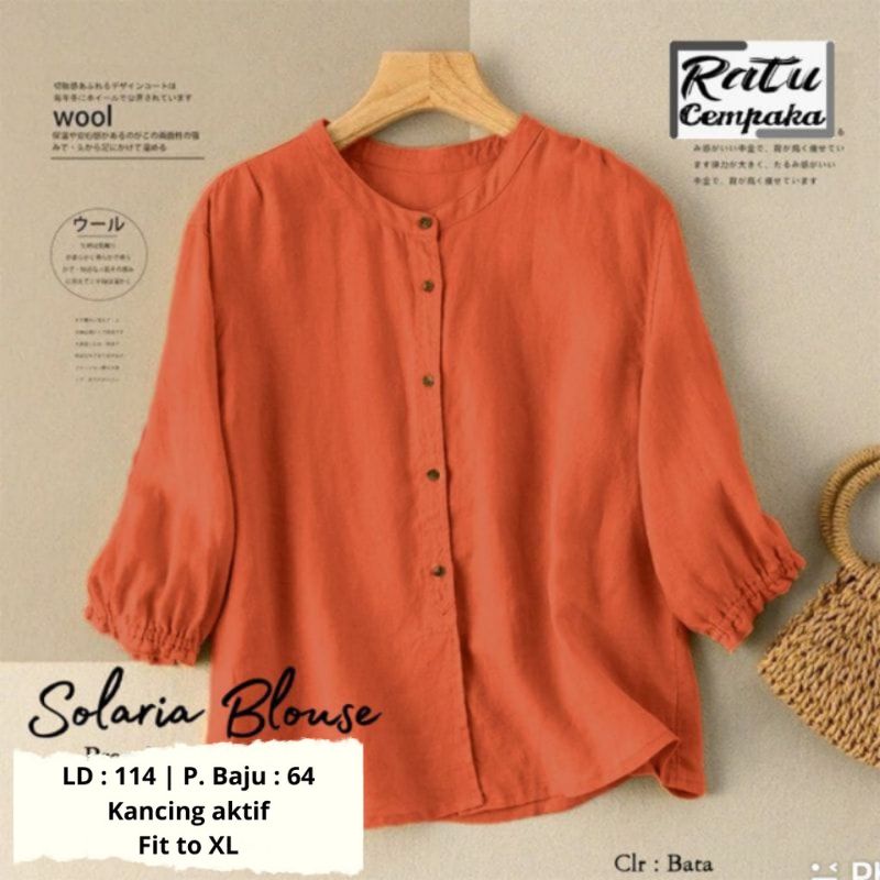 SOLARIA BLOUSE | Kemeja Blouse Wanita Motif Polos Terbaru Lengan Panjang Kerah Shanghai