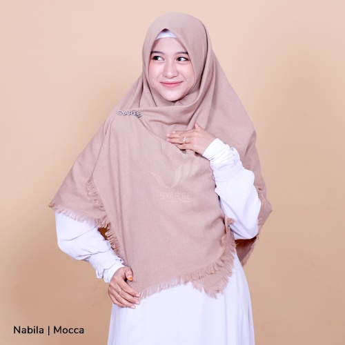 Nabila | Jilbab Segiempat Hijab Khimar Panjang Lebar Syar'i Rawis Ukuran 130x130 Bahan Supernova Polos