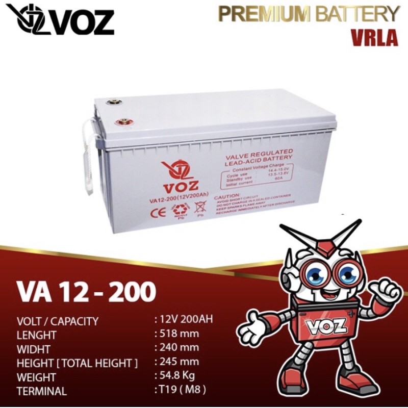 VOZ Battery VA 12-200 (12V 200AH) VRLA Deepcycle 12v 200ah deepcycle