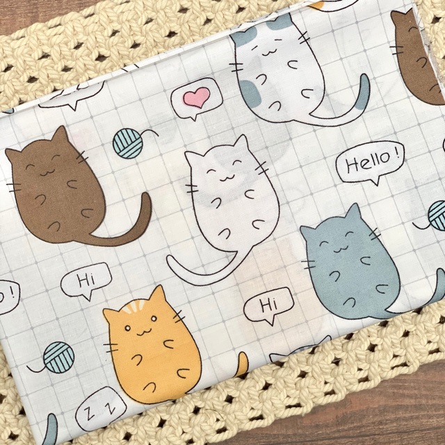 kain perca katun motif anak - white cat