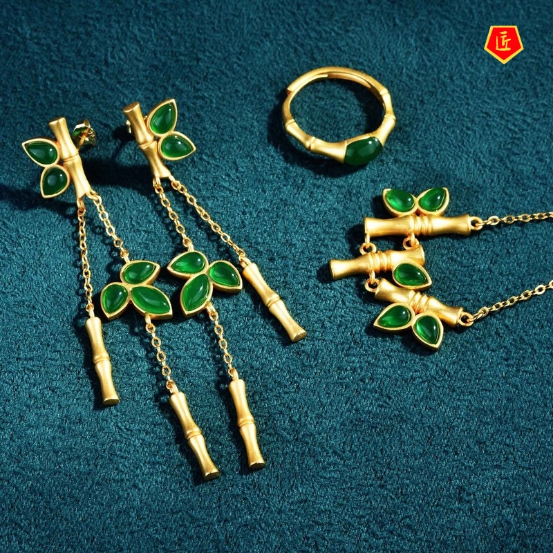 [Ready Stock]Hetian Jade Necklace Green Antique Ring