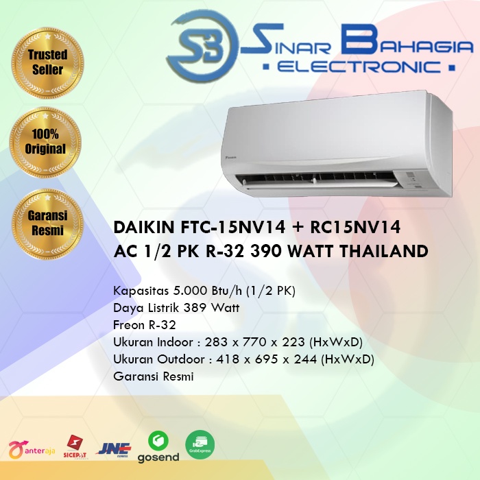 DAIKIN FTC-15NV14 + RC15NV14 AC 1/2 PK R-32 390 WATT THAILAND (NEW)(KHUSUS BANDUNG)