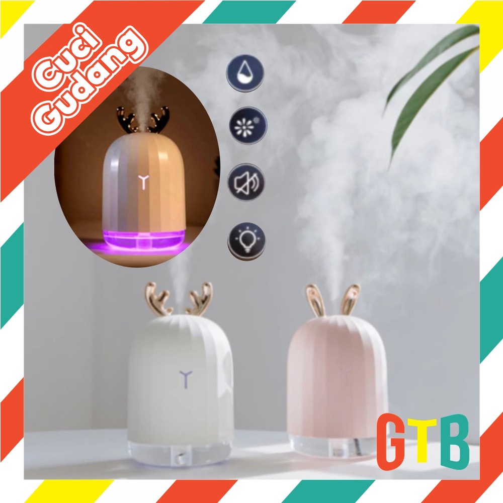 ❤️GTB❤️ Cool Mist Humidifier Purifier Motif Rusa Pelembab Udara with LED Light Warna Warni R413