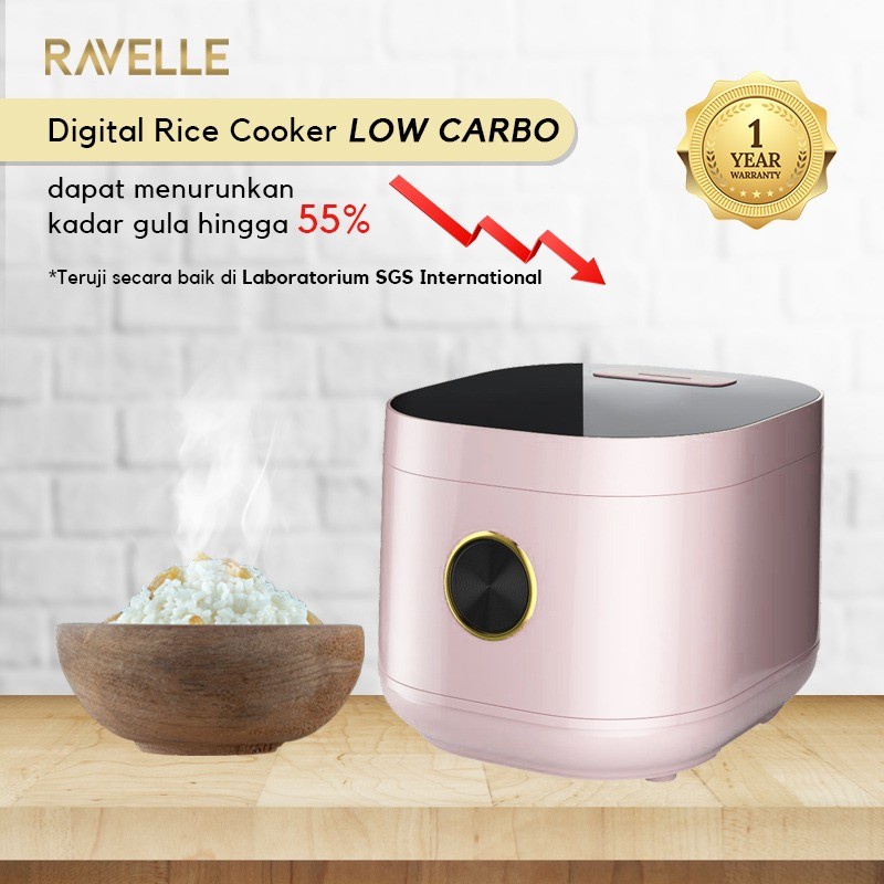 Ravelle Digital Rice Cooker Low Carbo 3L (1.2L Nasi) Rendah Gula ( WARNA RANDOM )